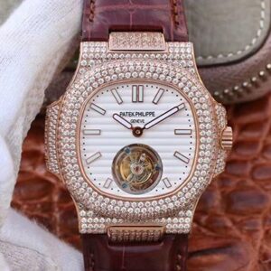 Replica Patek Philippe Nautilus Jumbo 5711 Rose Gold Tourbillon 2018 R8 Factory White Dial watch