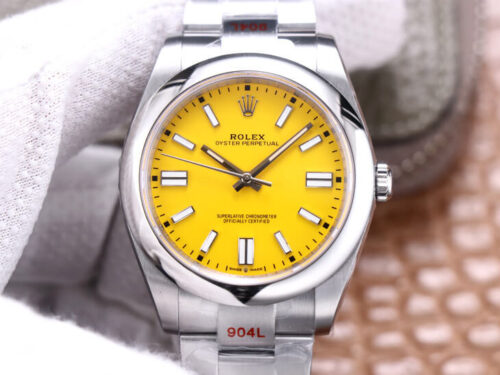 Replica Rolex Oyster Perpetual M124300-0004 41MM EW Factory Yellow Dial watch