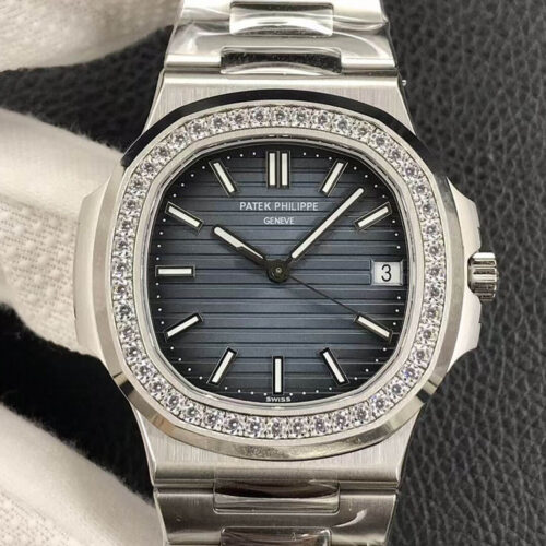 Replica Patek Philippe Nautilus 5713/1G-010 3K Factory Diamond-Set Bezel Stainless Steel Strap Watch