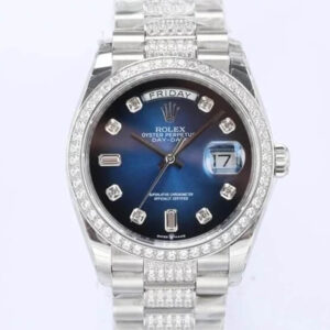 Replica Rolex Day Date M128349RBR-0016 EW Factory Blue Dial Diamond-Set Bezel Watch