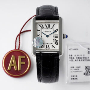 Replica Cartier Tank Quartz WSTA0030 AF Factory Black Leather Strap Watch