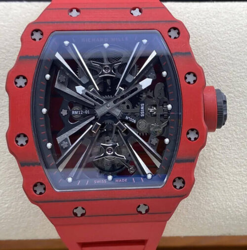 Replica Richard Mille RM12-01 Tourbillon RM Factory Red Strap Watch